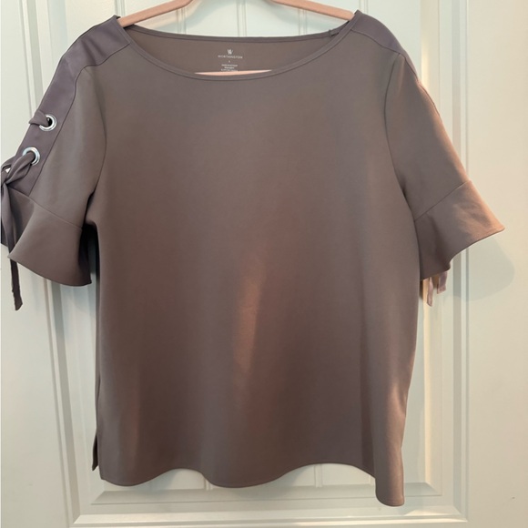 Tan Worthington blouse with lace up sleeves size Large. - Picture 1 of 7